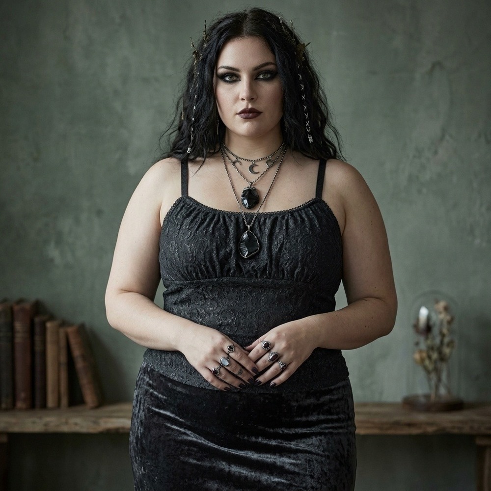 Dots Black Lace Babydoll Tank Top Plus 3X Feminine Y2K Fairy Grunge Witchy Goth